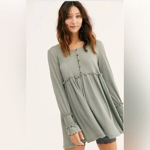 Free People Beach Sage Green Ribbed Babydoll Tunic/Dress